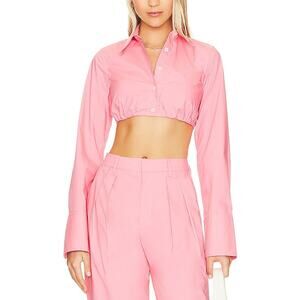 L'Academie Pink Cropped Button-Up Top